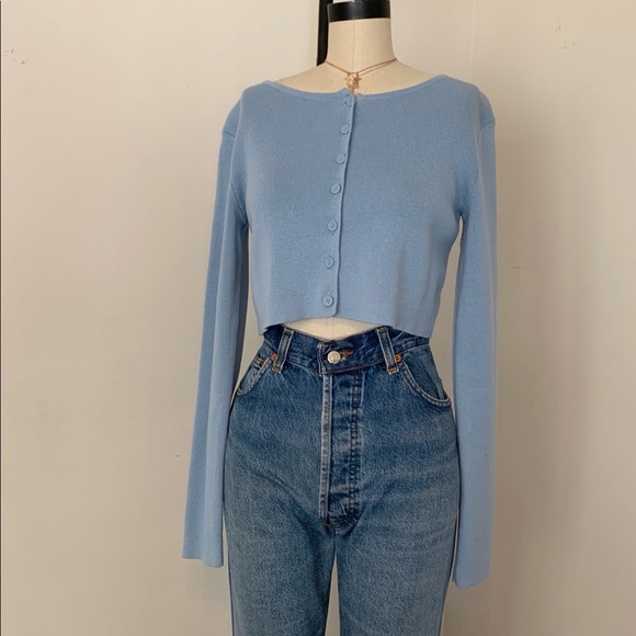 Brandy Melville blue knit button athelia cardigan - Picture 3 of 5